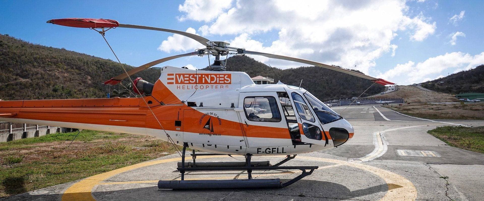 Helicopter approaching SBH airport